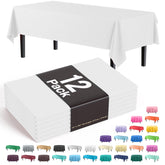 Exquisite 12-pack rectangle white tablecloth protects tables from spills and stains