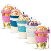 EYNEL cereal yogurt cups with lids and spoon keep cereals crispy on the go.