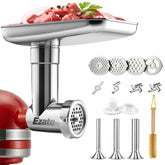 Ezato stainless steel meat grinder attachment body for KitchenAid, smooth, efficient grinding