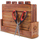 EZTICO acacia cutting board set with scissors and stand for organized prep and serving