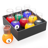 Fairly Odd Novelties billiards shot glass on yellow ball base, party-ready pool vibe.