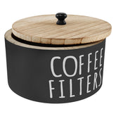 FALESOUL coffee filter holder with round wooden lid keeps filters dust-free and easy to reach