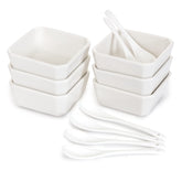 FAMHH 6oz white porcelain serving bowls, square design for sauces and desserts.