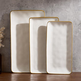 Famiware wave-texture rectangular platter enhances elegant presentation.