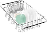 Fanbsy large dish drainer over-sink setup keeps dishes dry and organized.