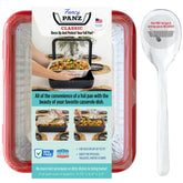 Fancy Panz red carrier with lid for half-size foil pans keeps food elegant on the go