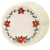 Fanfanwin round placemat with poinsettia embroidery for festive dining