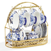 Fanquare blue porcelain teapot for refined afternoon tea service.