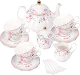 Fanquare Vintage Porcelain Tea Set teapot with pink rose, ideal for elegant gatherings.