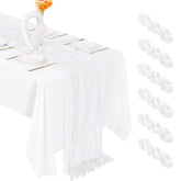 FANTEKE cheesecloth table runner close-up drape adds wedding table elegance