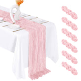FANTEKE cheesecloth table runner pink unrolled on table for elegant setup