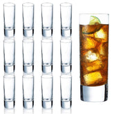 Farielyn-X clear heavy-base shot glasses provide a sturdy grip for party service.