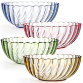 Fasmov four-pack clear striped design bowls for versatile serving.