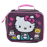 Fast Forward Hello Kitty lunch bag front view in black, stylish and practical for school.