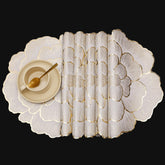 FAVE floral round placemats with gold pattern for elegant dining ambiance.