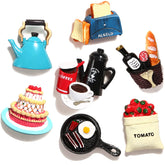 Favensen seven-piece food fridge magnets brighten the kitchen and hold notes securely.