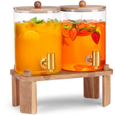 FavorFlavor 2-pack drink dispensers on a wooden stand for gatherings