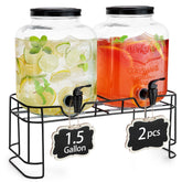 FavorFlavor 2-pack glass drink dispensers showcase elegant 1.5 gallon capacity.