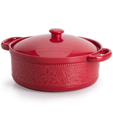FE FUN ELEMENTS casserole dish with lid features lace embossing for elegant presentation