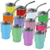 FECBK 3 oz mini tumbler with straw and lid for on-the-go party drinks.