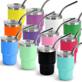 FECBK 3oz mini tumbler with straw and lid, ideal for entertaining guests.