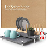 FEDBB nested drying stone mat in dark gray with bamboo rack on kitchen counter for quick air-drying