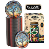 FENRIR 50Pcs Canning Lids blue close-up shows airtight seal for fresh storage.