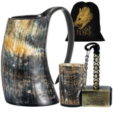 FENRIR Viking drinking horn mug front view with authentic ox horn finish for a rugged experience