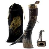 FENRIR Viking horn with stand on wood for beer gatherings
