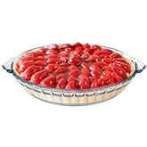 FE0OWV round glass pie pan 10in with handles for safe, easy transport