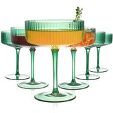 FERAHI 6-pc ribbed coupe glasses showcase vibrant green hues for elegant cocktails.