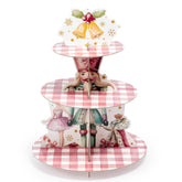 Feuid Gniea pink nutcracker cupcake stand 3-tier on a Valentine table, ideal for centerpiece display.