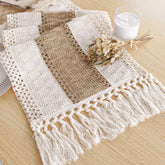 FEXIA Boho table runner tassels 72in on a rustic table for festive gatherings.