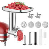 Fgreeble KitchenAid meat grinder attachment with plates for texture variety