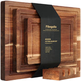 Fibogollo acacia wood cutting board set of 3, durable daily prep solution.