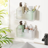 Fikinit 2-pack adhesive cabinet door caddies keep bathroom essentials organized.