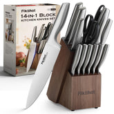 FIKSHOT knife block set with silver walnut finish for easy meal prep