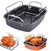 Fimary 24lb carbon steel pan with rack for turkey and roast prep.
