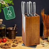 Fimaten 360° rotatable magnetic knife block in acacia wood keeps knives within easy reach