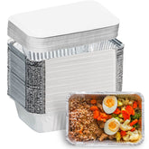Findful aluminum pans with lids, top view, for even heating and easy meal prep
