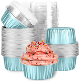 Findful mini foil cups with lids stacked for quick baking and mess-free serving.