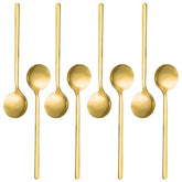 findTop gold-plated espresso spoons set against white background for stylish coffee service.