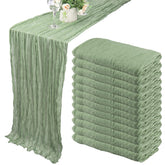 Fivenl dusty sage green cheesecloth table runner for elegant decor and events