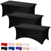 Fixwal 3 Pack Black Tablecloth on a 6ft table for a neat, professional look.