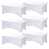 Fixwal 6-pack white rectangular tablecloth on a 6ft table for a clean, wrinkle-free look