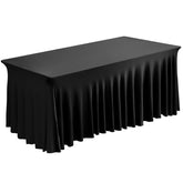 Fixwal 6ft black spandex table skirt drapes smoothly on a rectangle table for a refined look