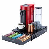 FlagShip Vertuo Pod Holder front view showing 50-pod capacity for organized coffee