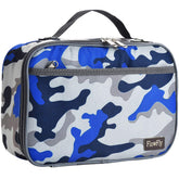 FlowFly kids lunch bag blue camo with front pocket for quick snacks
