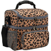 FlowFly Leopard lunch bag front view with dual compartments for organized meals