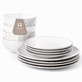 FOBENTA embossed dinner plate—durable stoneware for everyday meals.